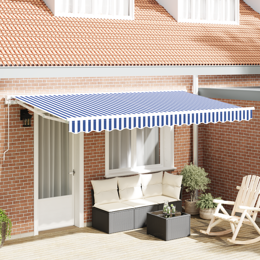 Sommer udenfor — Udtrækkelig Markise Blå Og Hvid 350X200 Cm Stof