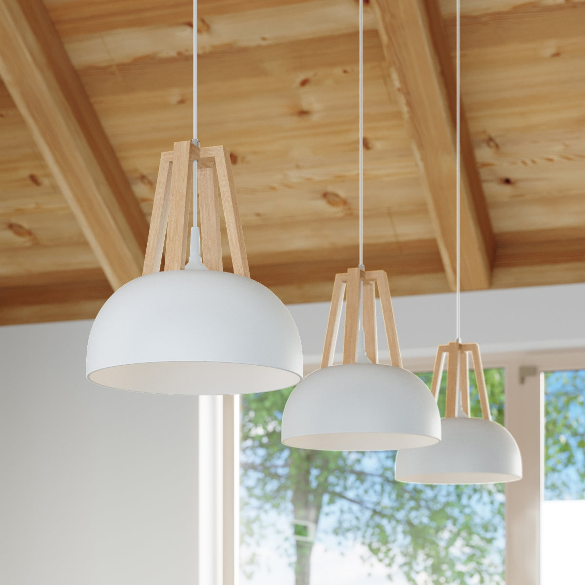 Pendellampe CASCO /naturligt træ hvid - Billede 8