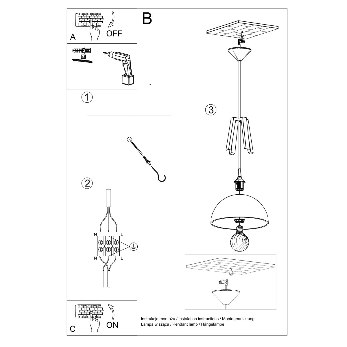 Pendellampe CASCO sort/ hvid - Billede 5