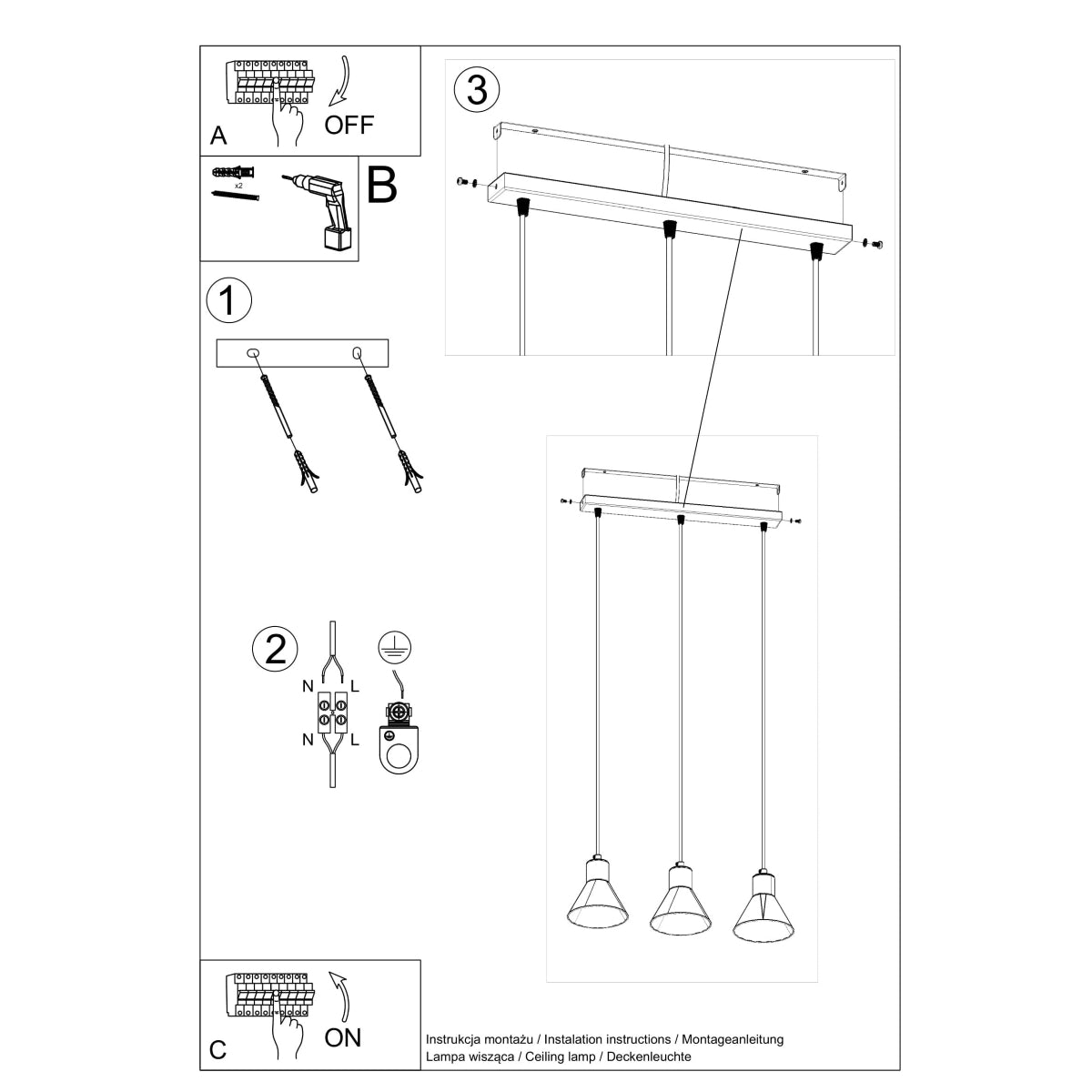 Pendellampe TALEJA 3 [E27] hvid - Billede 5