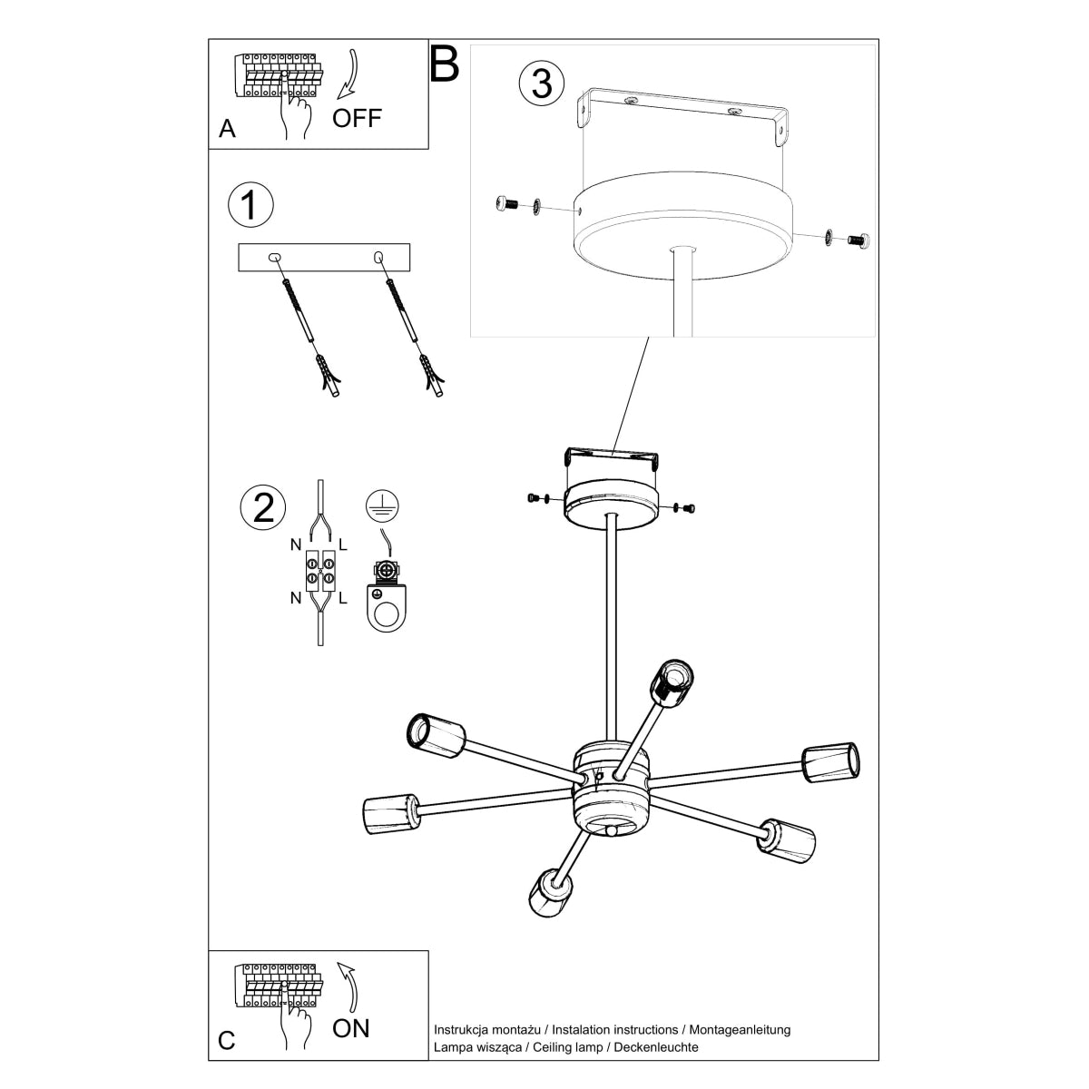 Lysekrone LANGO 6 sort - Billede 5