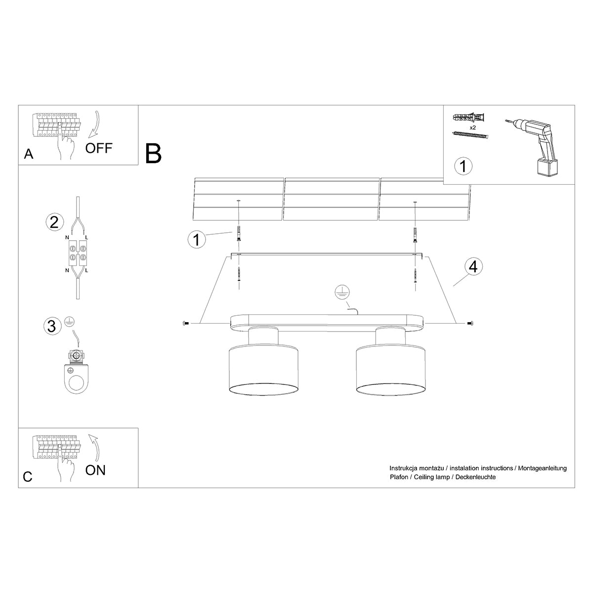 Loftslampe SAVAR 2 sort - Billede 6