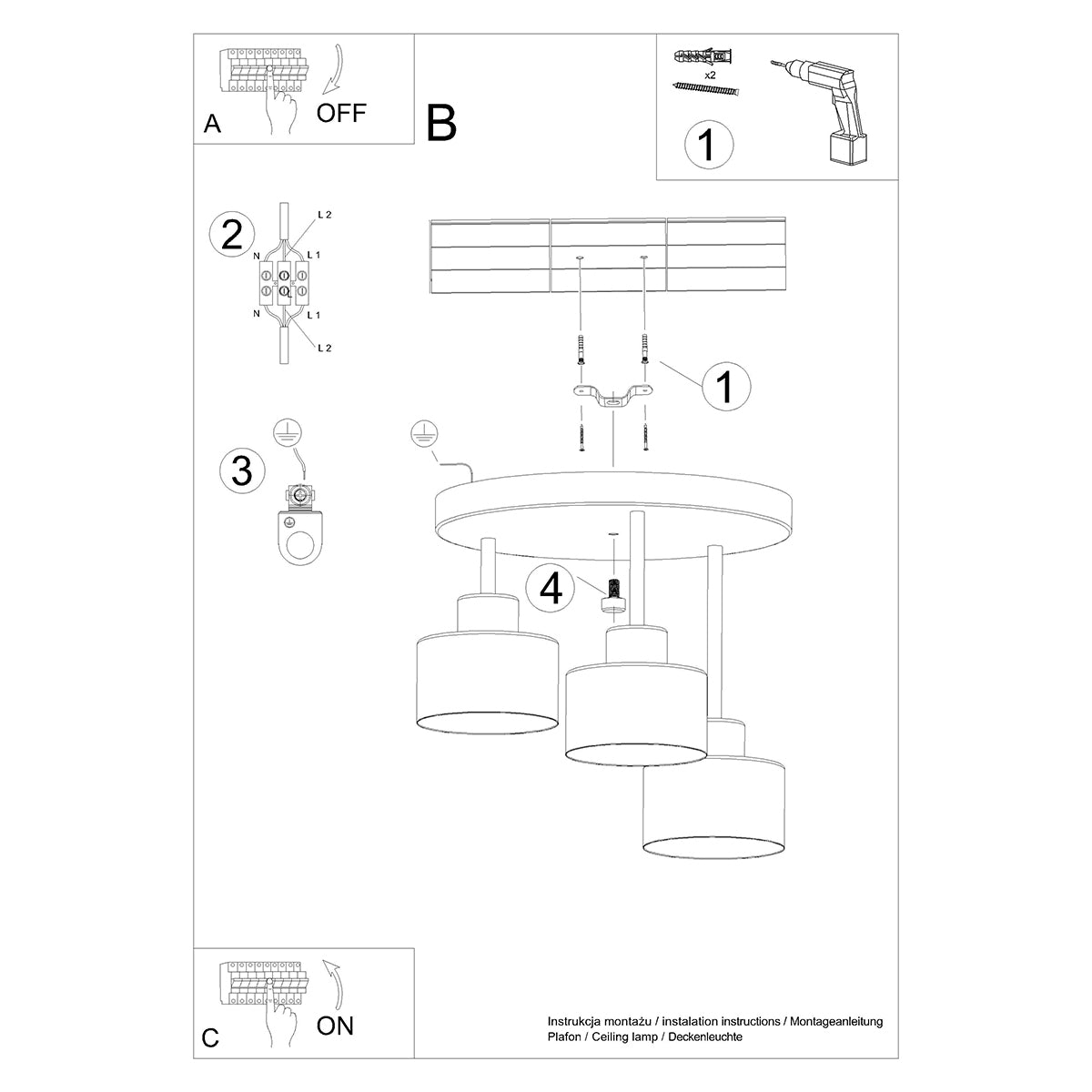 Loftslampe SAVAR 3 sort - Billede 6