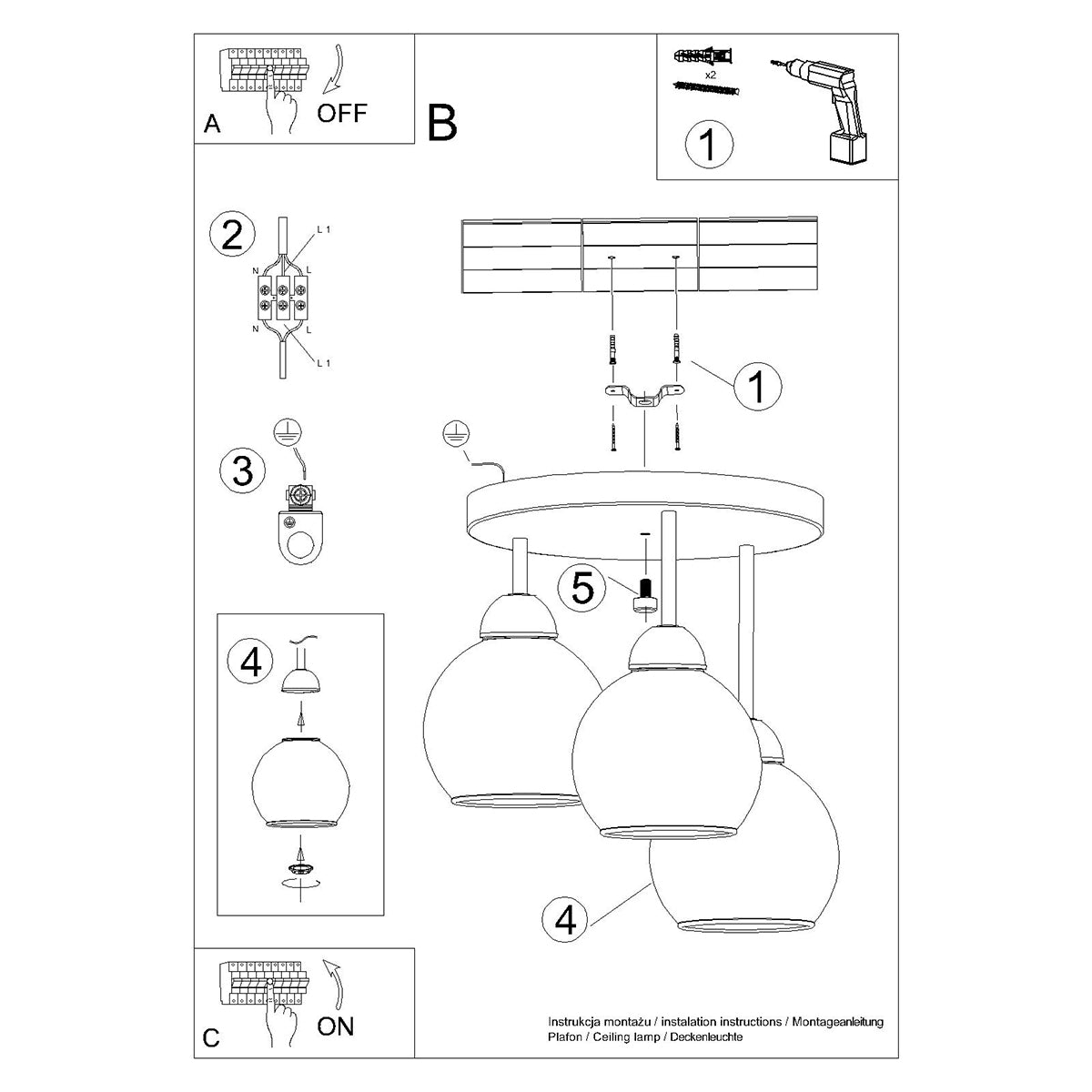 Lysekrone ALINO 3 sort - Billede 6