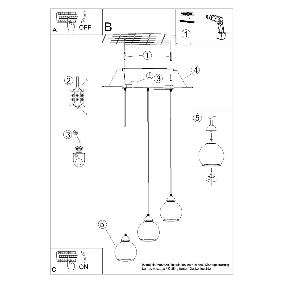 Pendellampe ALINO 3 sort - Billede 5