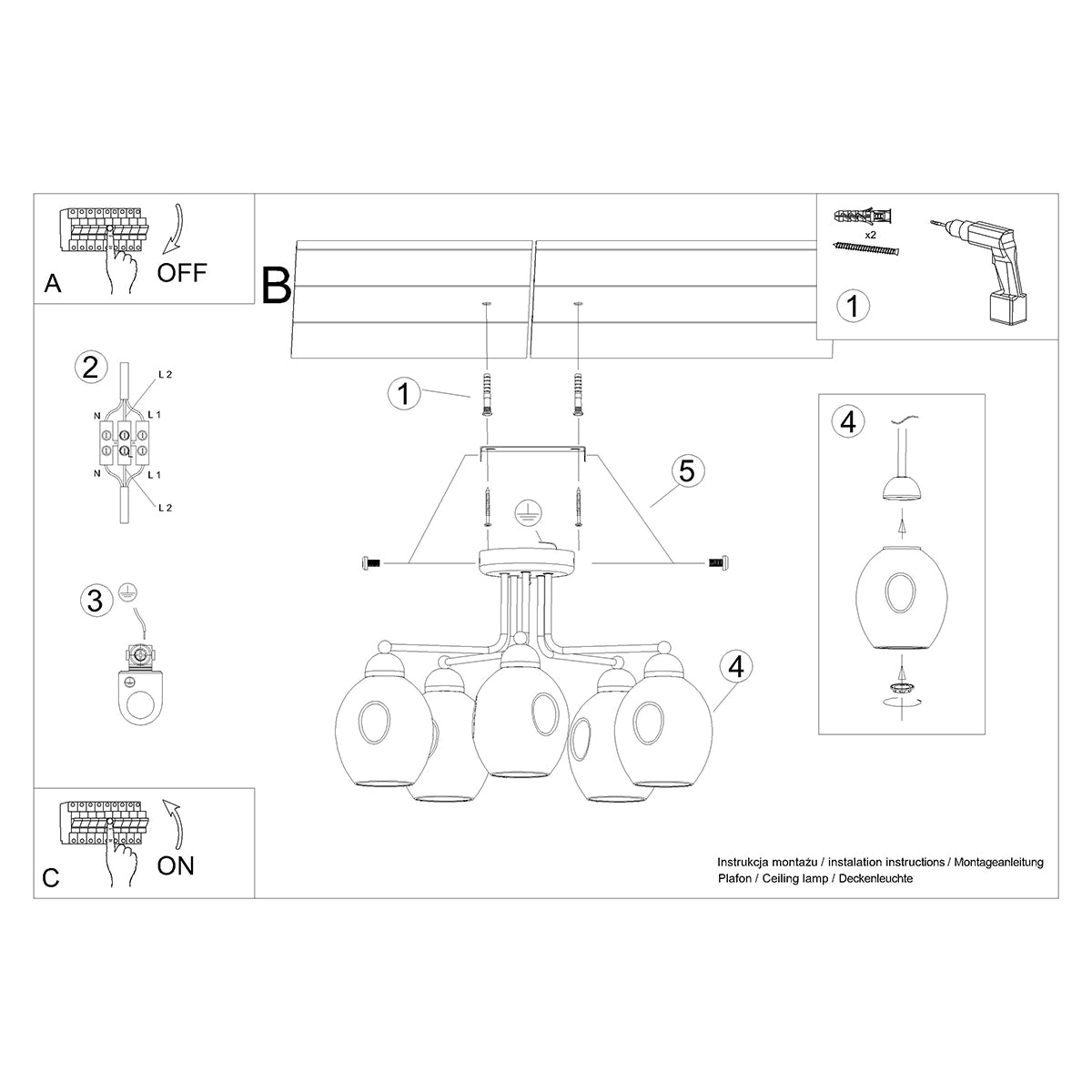 Lysekrone FILLAN 5 sort - Billede 6