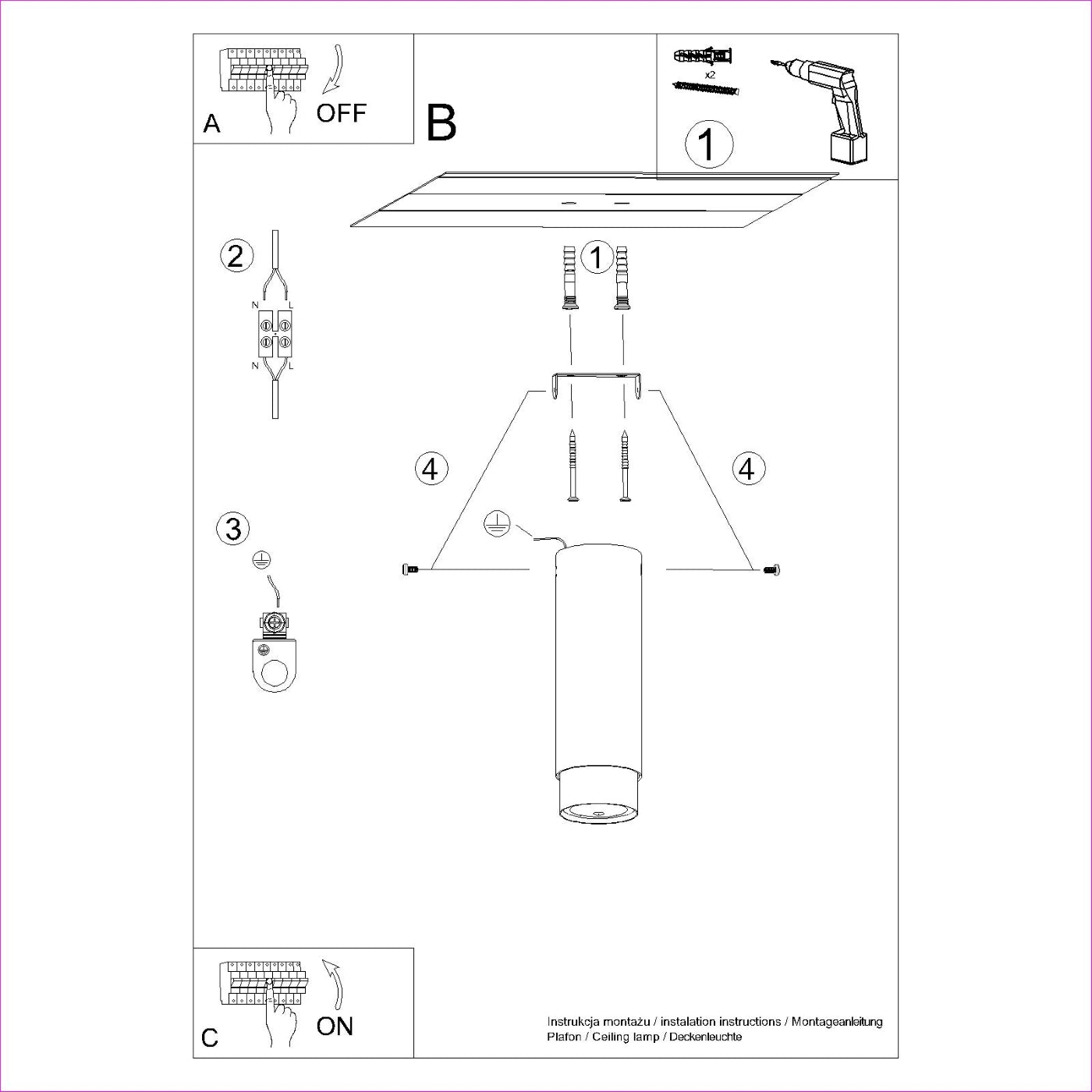 Loftslampe NERO 22,5 sort/krom - Billede 7