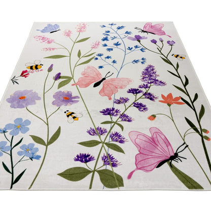 Wonder 134 Hebe Flerfarvet Tæppe Med Blomster Og Sommerfuglemotiv - Billede 3