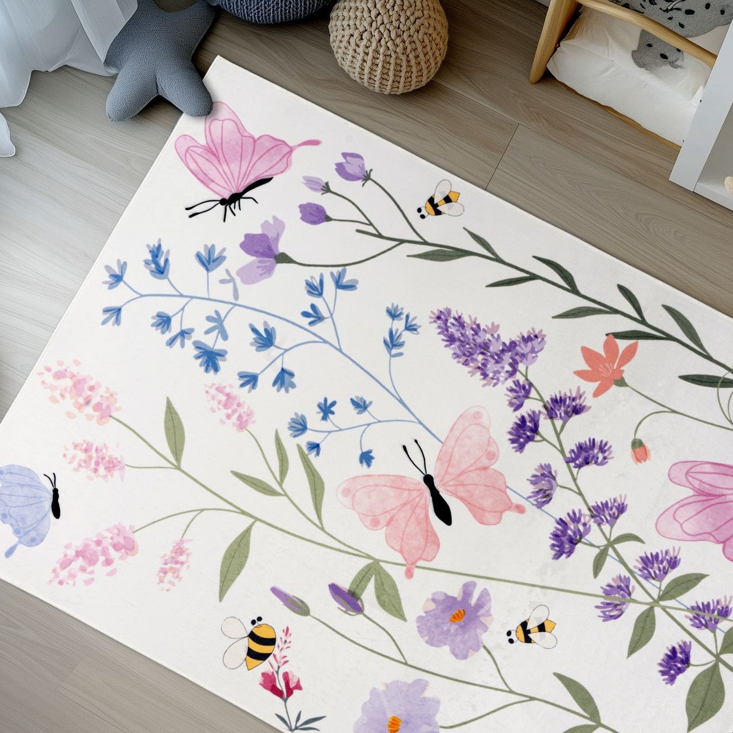 Wonder 134 Hebe Flerfarvet Tæppe Med Blomster Og Sommerfuglemotiv - Billede 4