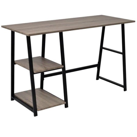 Skrivebord Med 2 Hylder Grå Og Eg