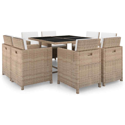 Udendørs Spisebordssæt 9 Dele Med Hynder Polyrattan - Variant 42545