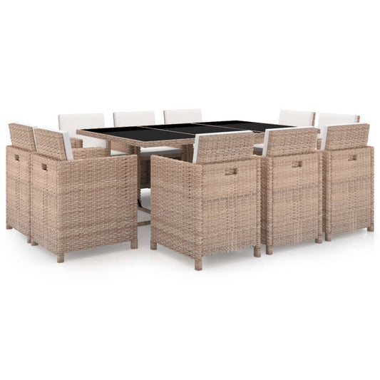 Udendørs Spisebordssæt 9 Dele Med Hynder Polyrattan Beige
