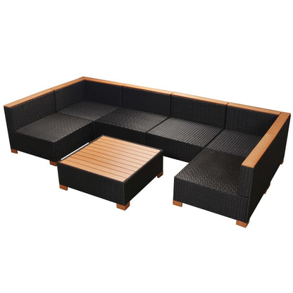 Haveloungesæt Med Hynder Polyrattan Sort