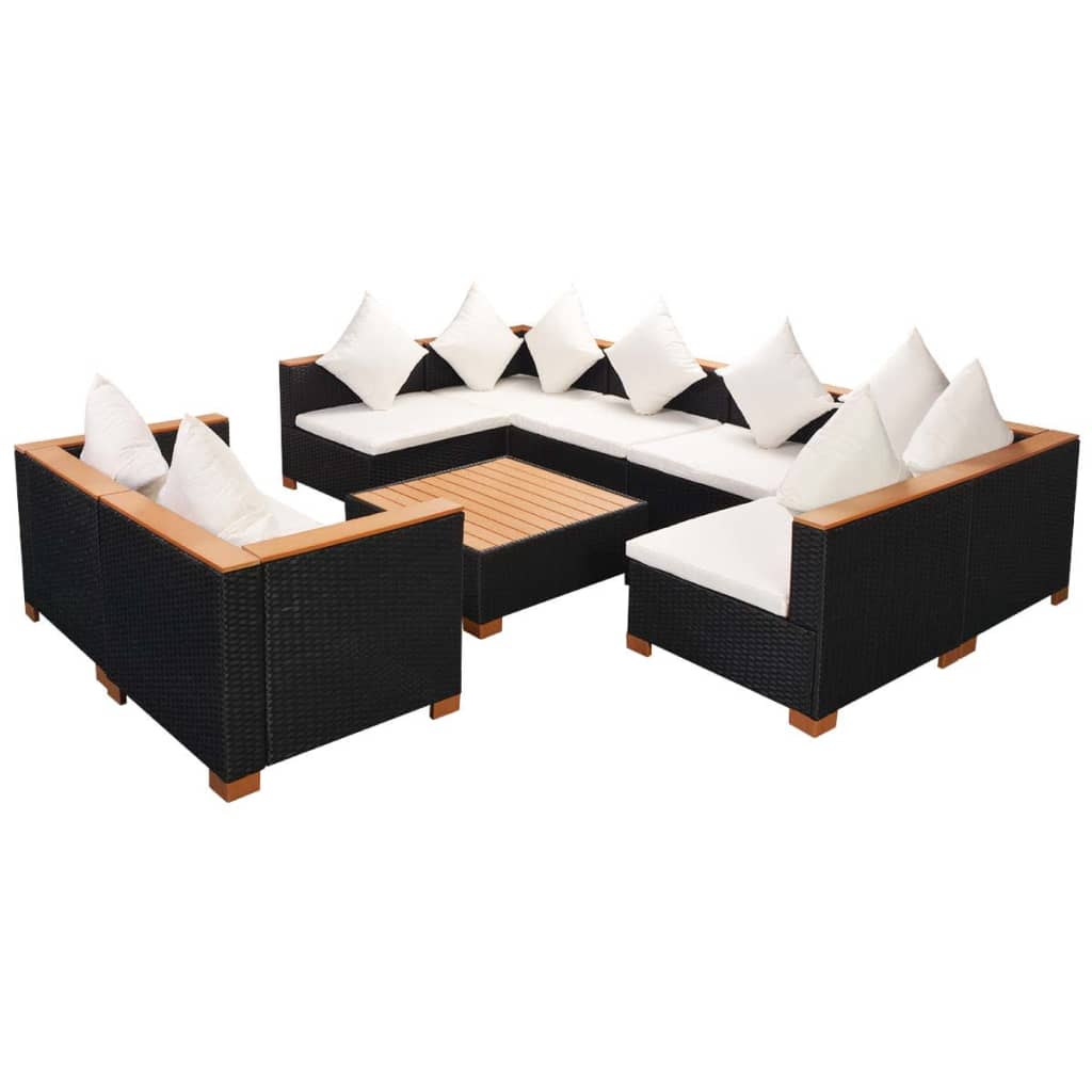 Haveloungesæt Med Hynder Polyrattan Sort