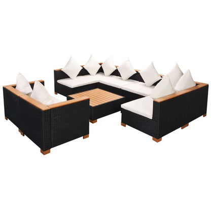 Haveloungesæt Med Hynder Polyrattan Sort