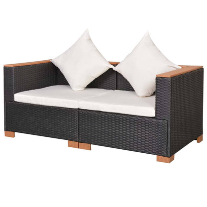 Haveloungesæt Med Hynder Polyrattan Sort