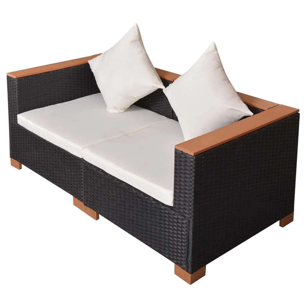 Haveloungesæt Med Hynder Polyrattan Sort