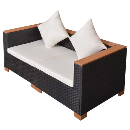 Haveloungesæt Med Hynder Polyrattan Sort