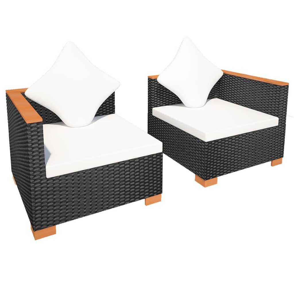 Haveloungesæt Med Hynder Polyrattan Sort