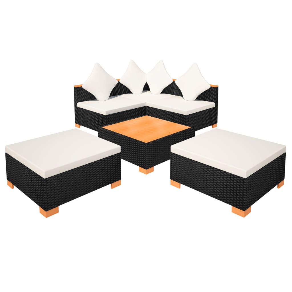 Haveloungesæt Med Hynder Polyrattan Sort