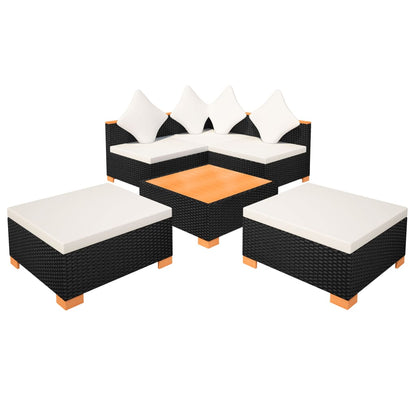 Haveloungesæt Med Hynder Polyrattan Sort