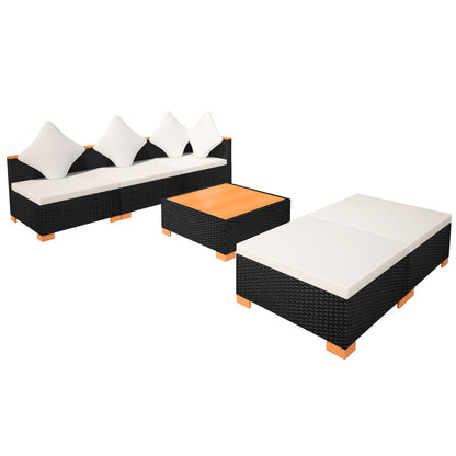 Haveloungesæt Med Hynder Polyrattan Sort