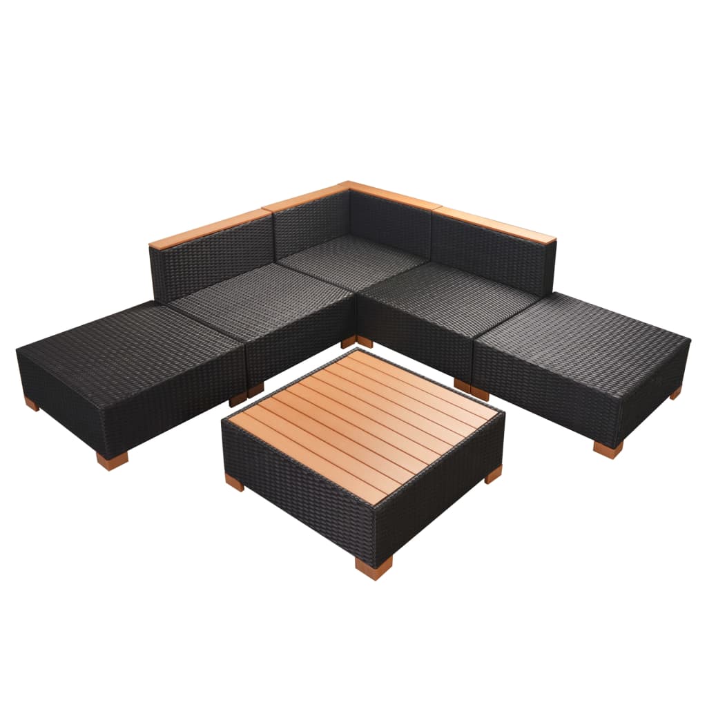 Haveloungesæt Med Hynder Polyrattan Sort