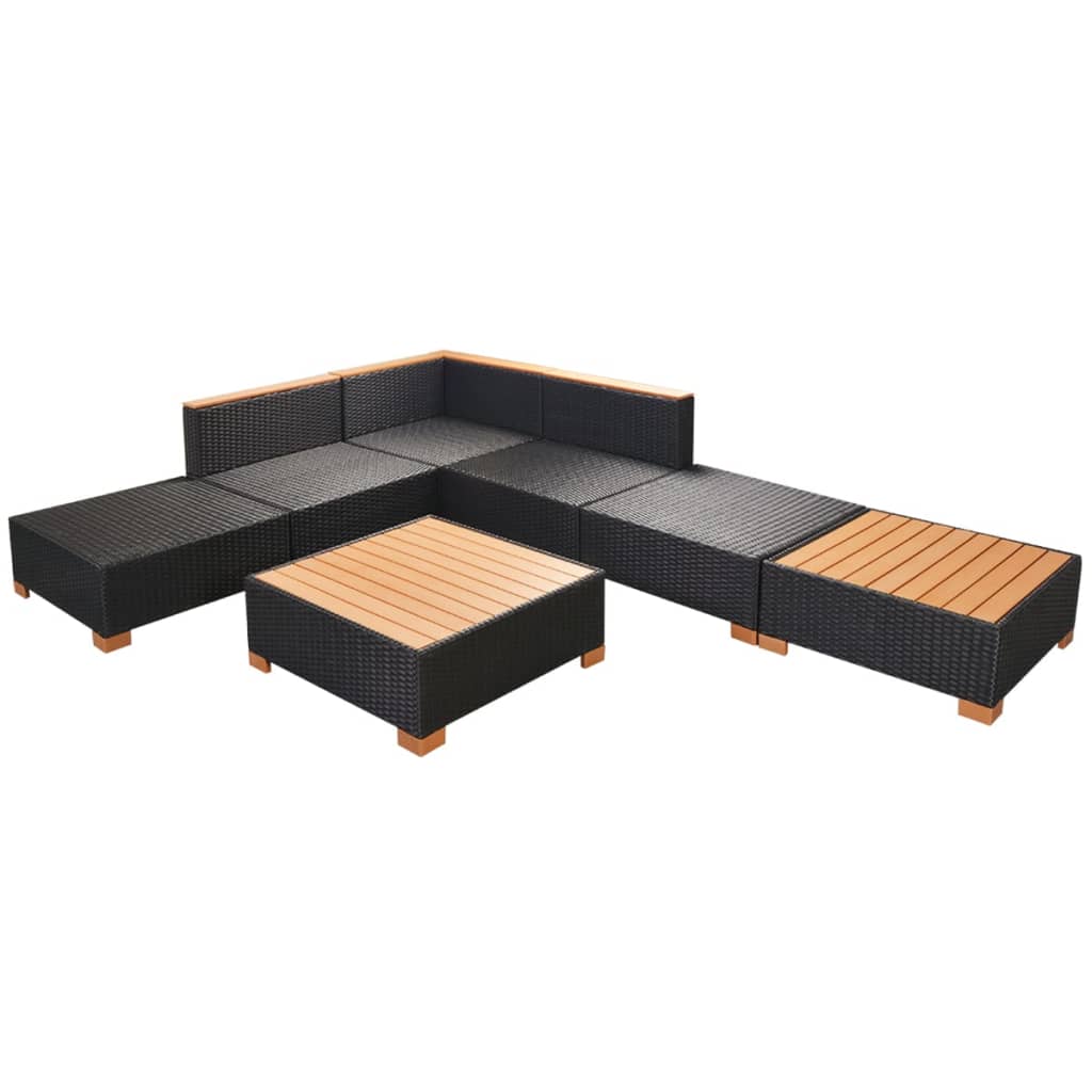 Haveloungesæt Med Hynder Polyrattan Sort