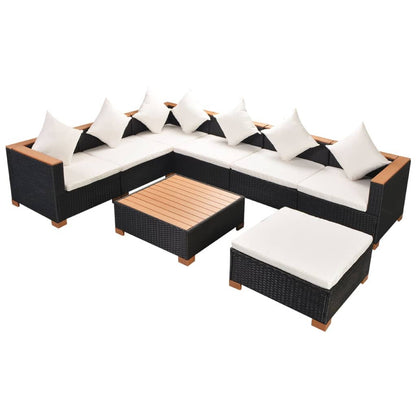 Haveloungesæt Med Hynder Polyrattan Sort