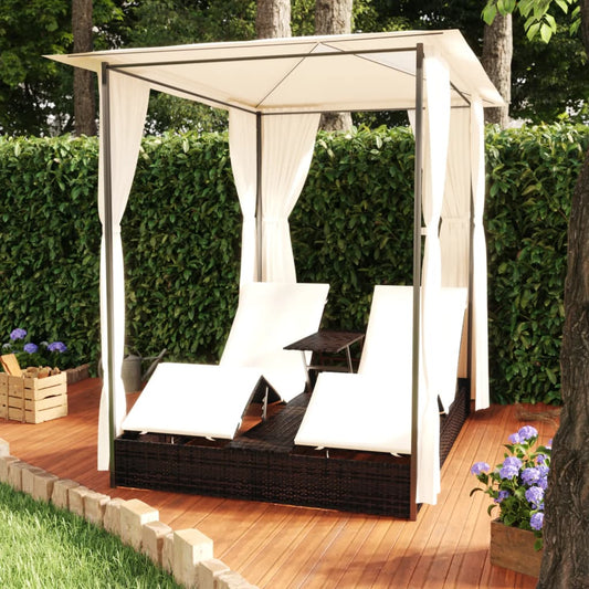 Dobbelt Solseng Med Gardiner Polyrattan