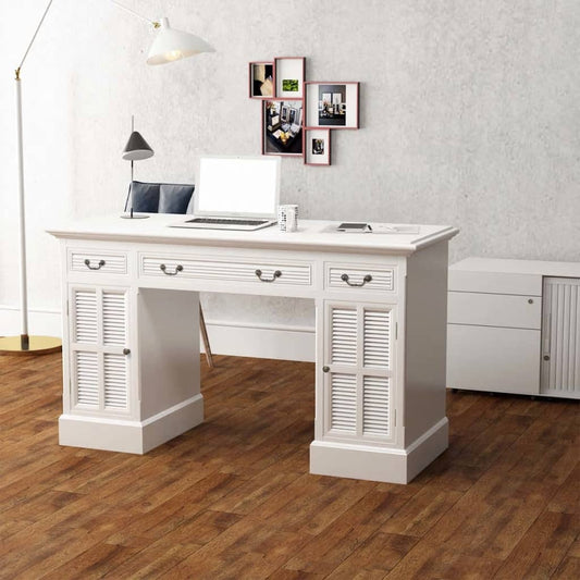 Dobbelt Piedestal Skrivebord Hvidt 140X48X80 Cm