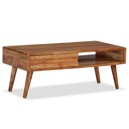 Sofabord I Massivt Træ Med Udskåret Skuffe 100 X 50 X 40 Cm - Hovedbillede