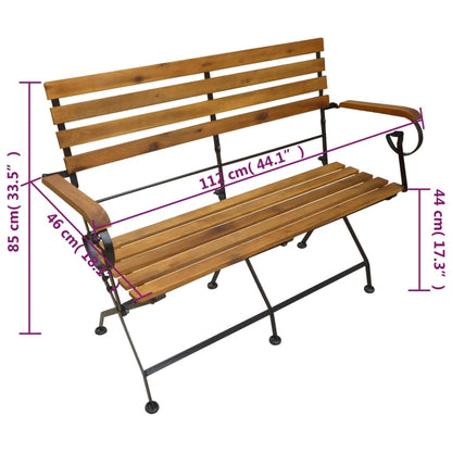 Foldbar Havebænk 112 Cm Massivt Akacietræ - Billede 6