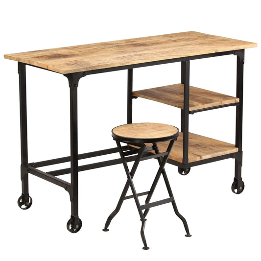 Skrivebord Med Foldbar Taburet Massivt Mangotræ 115 X 50 X 76 Cm