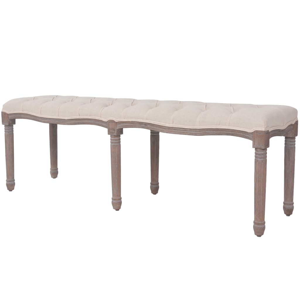 Bænk Lærred Massivt Træ 150 X 40 X 48 Cm Cremehvid - Hovedbillede