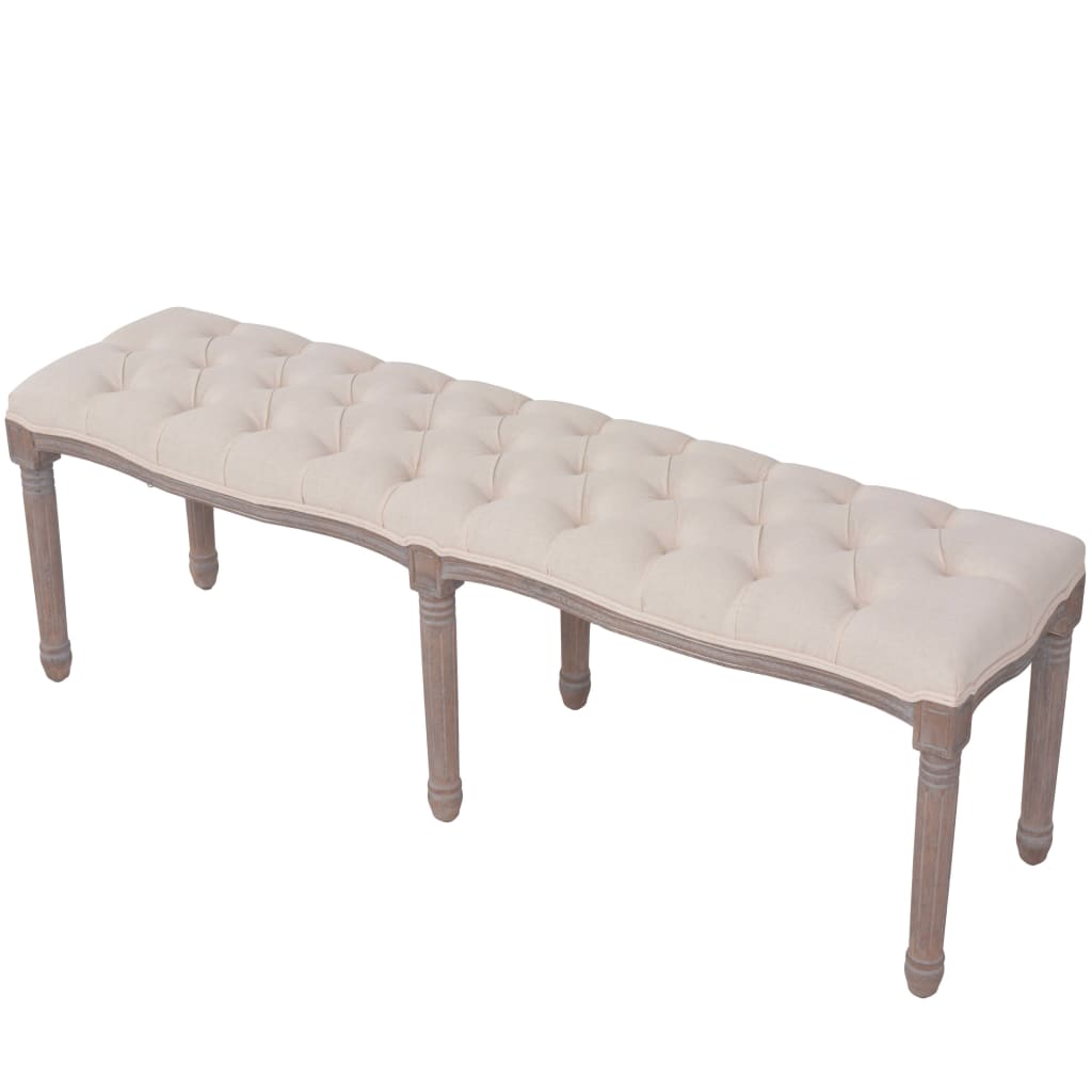 Bænk Lærred Massivt Træ 150 X 40 X 48 Cm Cremehvid - Billede 3