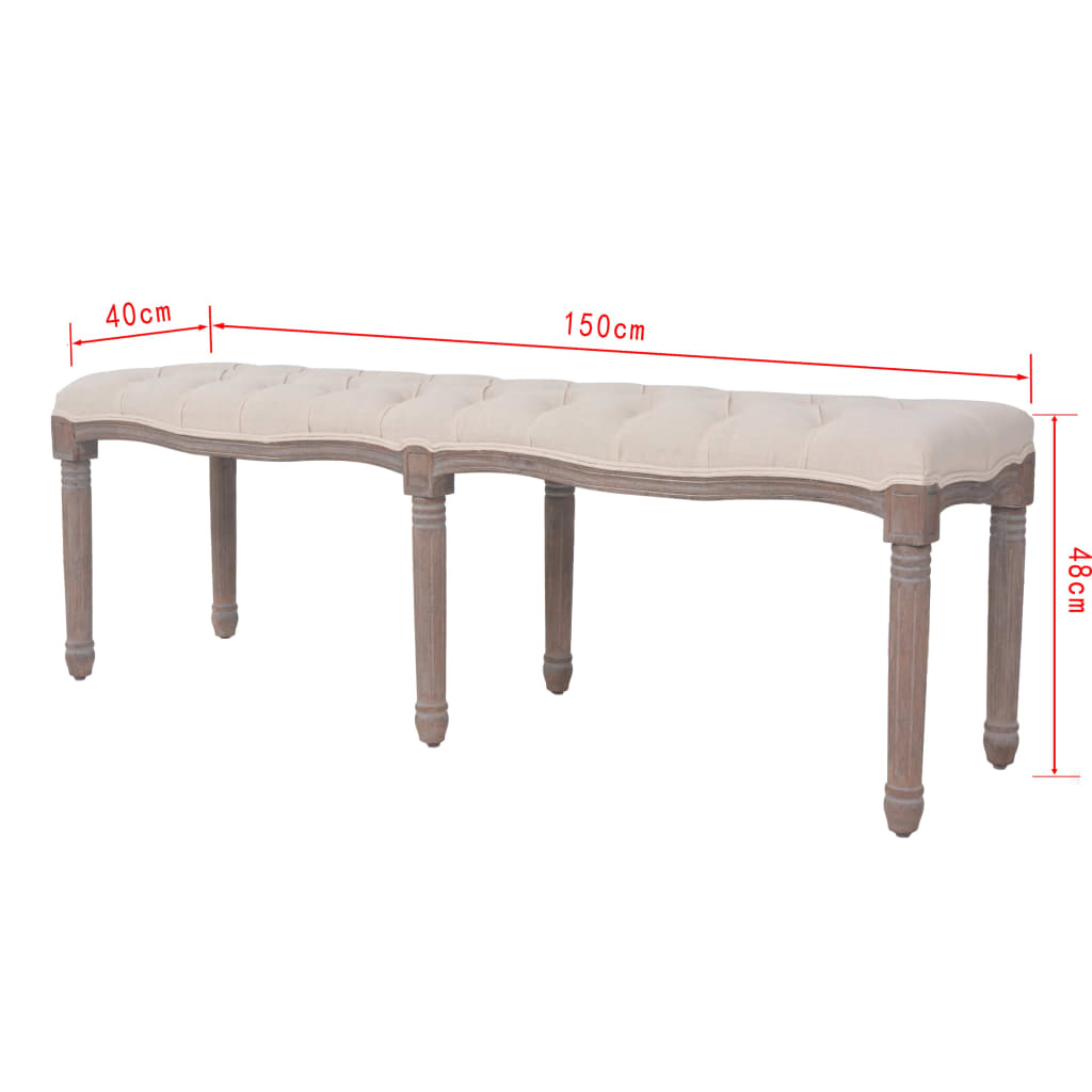 Bænk Lærred Massivt Træ 150 X 40 X 48 Cm Cremehvid - Billede 7