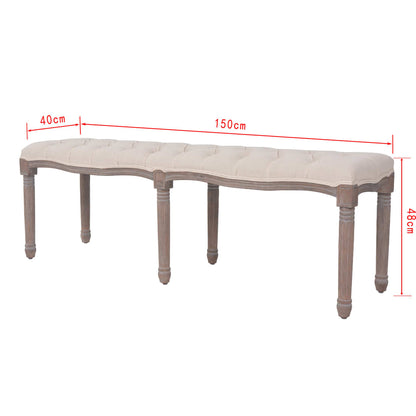 Bænk Lærred Massivt Træ 150 X 40 X 48 Cm Cremehvid - Billede 7