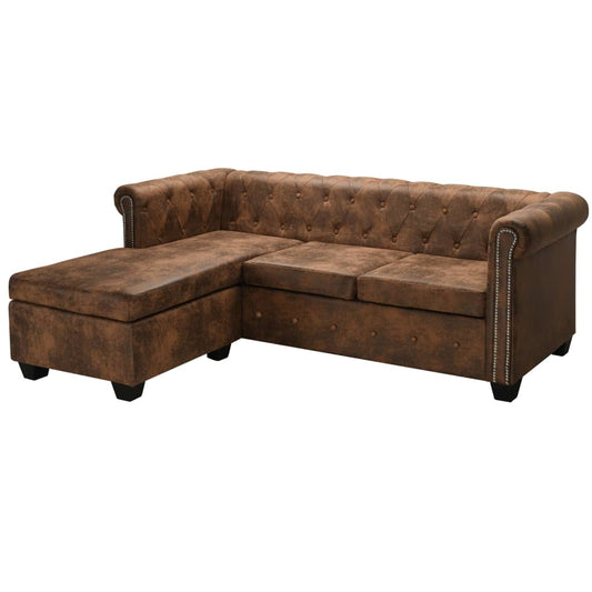 L-Formet Chesterfield Sofa Imiteret Ruskind
