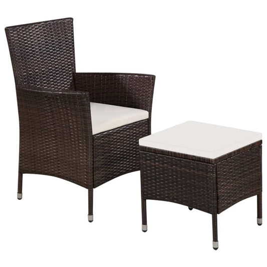 Havestol Og Skammel Med Hynde Polyrattan