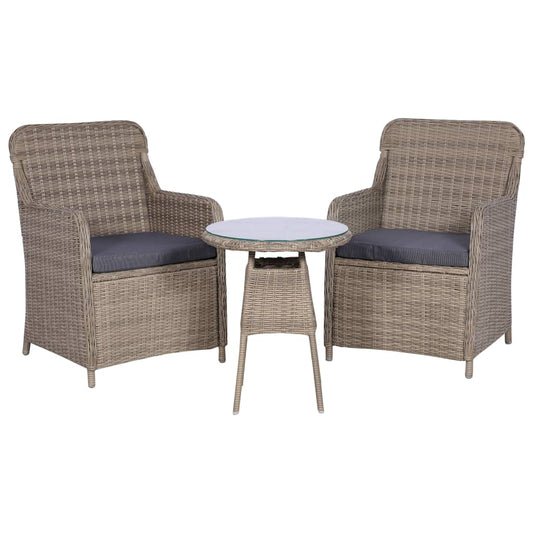 Bistrosæt 3 Dele Med Hynder Polyrattan Brun