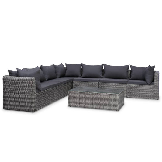 Haveloungesæt 8 Dele Med Hynder Polyrattan Grå