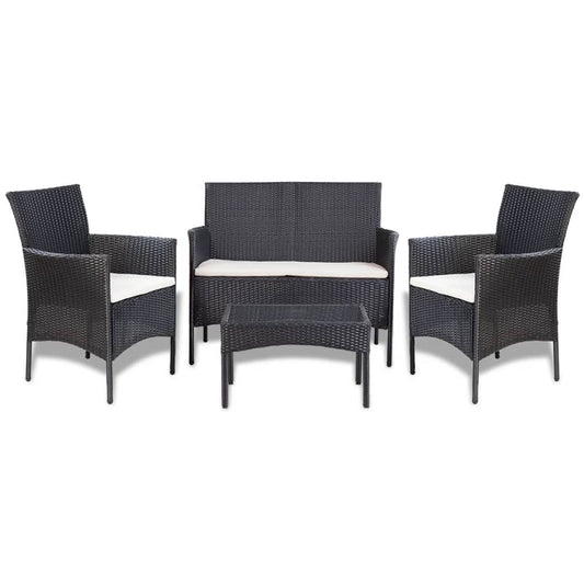 Haveloungesæt 4 Dele Med Hynder Polyrattan Sort