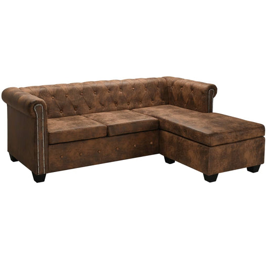 L-Formet Chesterfield Sofa Imiteret Ruskind