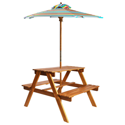 Picnicbord Med Parasol Til Børn 79X90X60 Cm Akacietræ Røget Eg