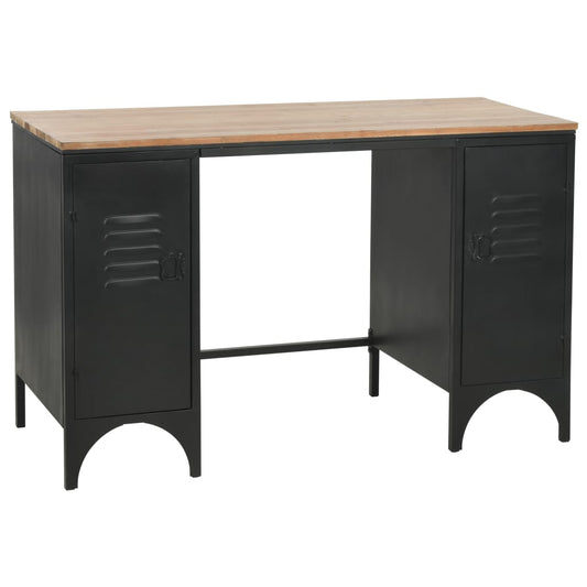 Dobbelt Piedestal-Skrivebord Massivt Grantræ Og Stål 120 X 50 X 76 Cm Sort