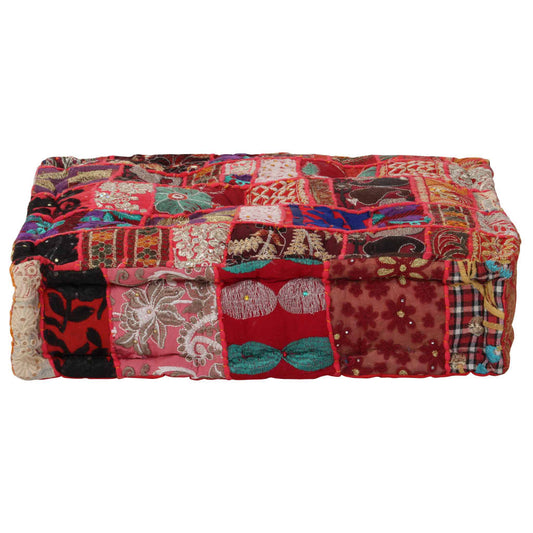 Puffe Med Patchwork Firkantet Bomuld Håndlavet 50 X 50 X 12 Cm - Hovedbillede