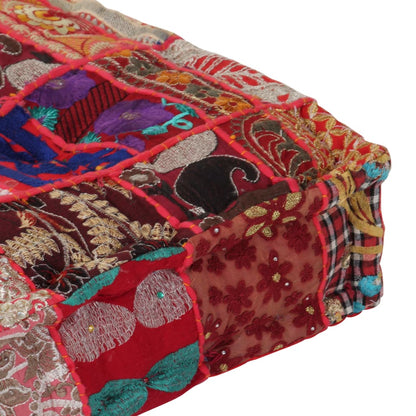 Puffe Med Patchwork Firkantet Bomuld Håndlavet 50 X 50 X 12 Cm - Billede 2