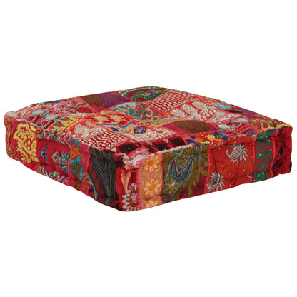 Puffe Med Patchwork Firkantet Bomuld Håndlavet 50 X 50 X 12 Cm - Billede 3