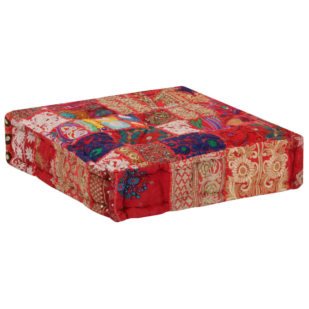 Puffe Med Patchwork Firkantet Bomuld Håndlavet 50 X 50 X 12 Cm - Billede 4